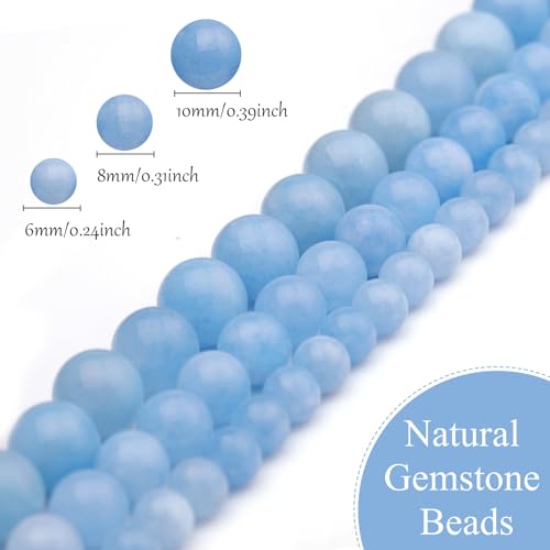 6mm Natural Stone Beads 65pcs Aquamarine Polished Round Smooth Crystal Loose Gemstone Beads for Jewelry Making DIY Bracelet Necklace Earring Crafts Supplies - color: Aquamarine 6mm-65pcs