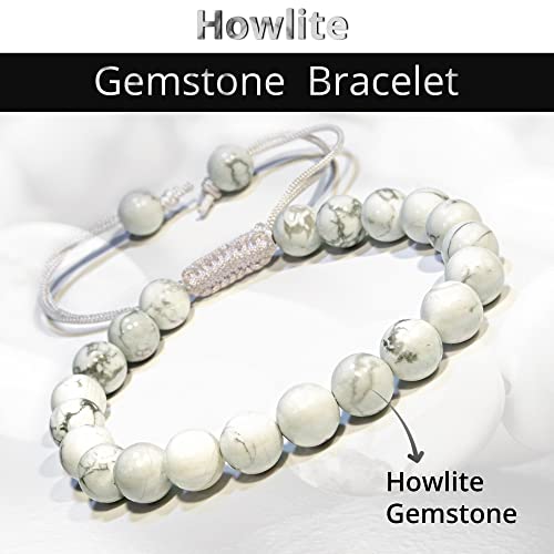 ANAYA AGATE Energy Protection Crystal Handmade Adjustable Bead Bracelet Perfect for Men, Women’s Christmas Gift - Gemstone Healing Stretch Bracelet Pulsera Para Hombre Mujer Stocking Stuffer - color: Howlite