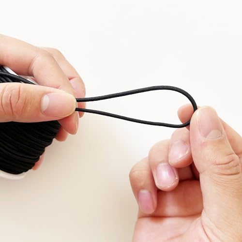 2mm Elastic Cord, QBJAYTY 42m Black Elastic Cord Stretchy Stretch String for Bracelets, Necklaces, Sewing, Journals Notebooks Binding, Black-2 Rolls (2mm)