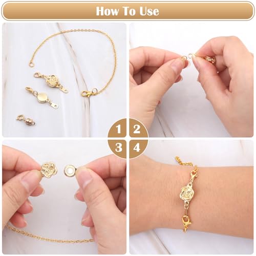 ROADPLUM 18 Pcs 3 Styles Magnetic Necklace Clasps and Closures, Rose Round Cylindrical Jewelry Magnetic Clasp Connector Locking Magnetic Clasp Bracelet Extender for Jewelry Making (Gold) - color: Gold