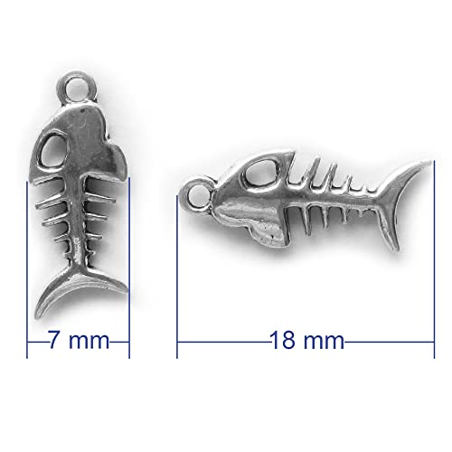 Heather's cf Silver Sea Charms – Antique Pendants, Non-Tarnish, Lead-Free & Nickel-Free, Bulk Ocean Animal Charms for DIY Jewelry, Bracelets, Necklaces, Earrings, Beach Craft Supplies (Sea Animals) - color: Fishbone - 140 Pc