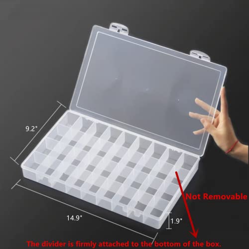 Feadily 2PCS 36 Grids Large Plastic Organizer Box with Dividers, Compartment Organizer Box for Nail Accessories/Screw/Sewing Arts and Oil Paint, Bead Storage Containers 14.9" x 9.2" x 1.9" (Clear) - size: 2pcs 36grids