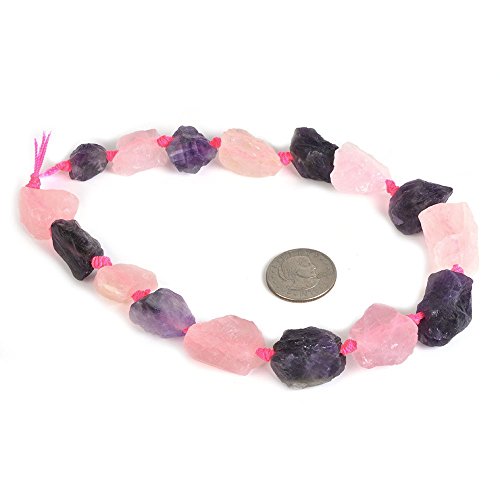 Natural Rose Quartz & Amethyst Crystal Nugget Raw Graduated Beads Strand 2mm Hole Drilled - color: Rose Quartz & Amethyst
