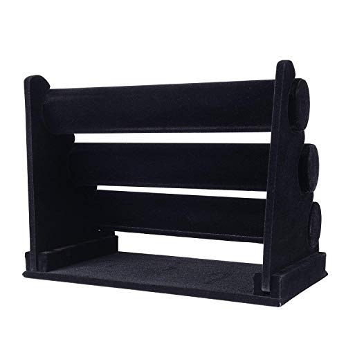 ChezMax Triple Tier Jewery Display Removable Bracelet Holder Jewelry Stand Necklace Stand Jewelry Towers and Watch Holder for Home Organization - color: B- Black Velvet