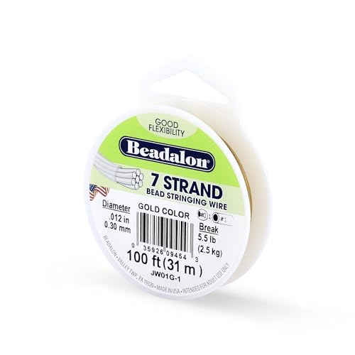 Beadalon 7 Strand Bead Stringing Wire, 0.012 in / 0.30 mm, Gold Color, 100 ft / 31 m - color: Gold, style: .012 in / 0.30 mm , 100 ft / 31 m
