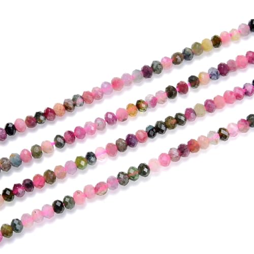Adabele 15 Inch Natural Pink Tourmaline Healing Gemstone 4mm x 3mm Tiny Small Faceted Round Rondelle Loose Beads Stone Spacer (125-135pcs) for Craft Jewelry Making GK-B1 - color: Pink Tourmaline, size: 4mm x 3mm - 15 inch/1 strand