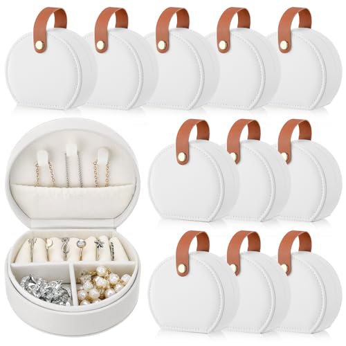 Weysat 12 Pack Travel Jewelry Case Bridesmaid Gifts Box Bulk Small Leather Earring Organizer for Women Teacher Proposal Return Gift (White,Brown) - color: White,Brown