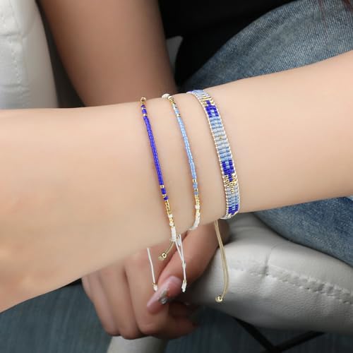 KELITCH Adjustable turquoise bead bracelet single color knitting friendship bracelet fashion jewelry daily wear gift (28 color selection) - color: Blue 20K