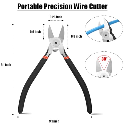 Honoson 5 Pcs Zip Ties Cutters Electrical Wire Cutter Precision Side Heavy Duty Flush Pliers with Longer Flush Edge Spring loaded for Crafting Cables Wires Zip Ties (5 Inch)