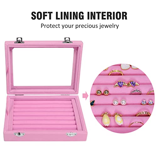Vicoter Rings Organizer Tray 7 Slots Velvet Jewelry Earring Storage Box with Transparent lid Jewelry Display Case for Girls Wife Mom Women (Pink) - color: Pink