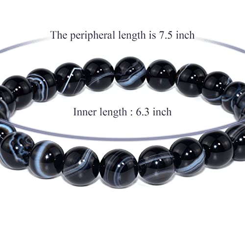 8mm Natural Gemstone Stretch Bracelet, Handmade Unisex Crystal Bracelets for Meditation, Yoga, Spiritual Healing & Positive Energy - color: Black Sardonyx