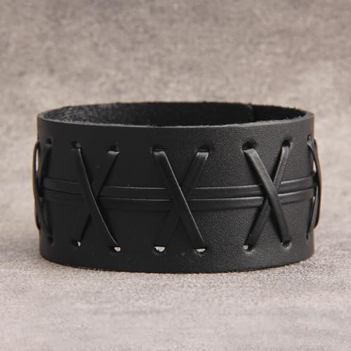 GelConnie Leather Cuff Bracelet Punk Braided Bracelets Rock Leather Wristbands Faux Mens Leather Bracelet Gothic Viking Bangle Adjustable Wrap Bracelet for Women,Men - color: MLPB084-Black