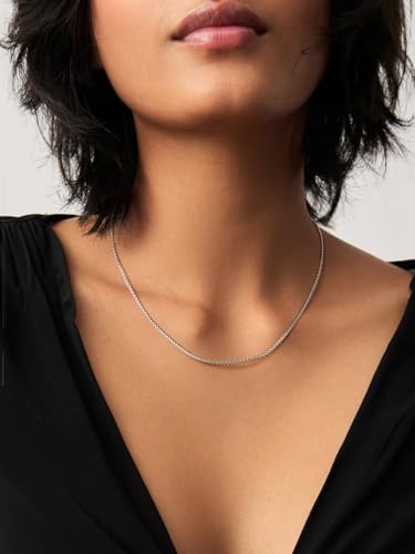 ChainsHouse Flat Box Chain Necklace Men, 2/4/6/8mm Round Link Chain Necklaces, Stainless Steel/Black/14K Gold Plated Mens Jewelry, 14"-30" Length, Come Gift Box - color: A-2mm-stainless, size: 20 Inches