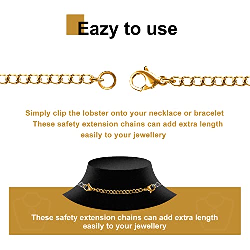 Necklace Extenders, 10Pcs Stainless Steel Gold Necklace Bracelet Anklet Extension Chains with Lobster Clasps and Closures for Jewelry Making - color: Gold