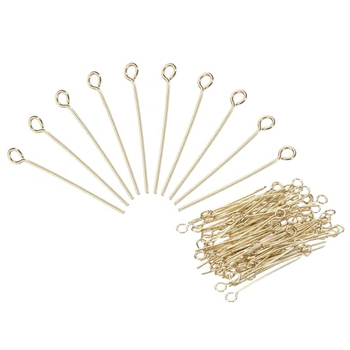 PATIKIL 200Pcs 304 Stainless Steel Jewelry Eye Pins 24mm 22 Gauge Gold Open Eye Pins for Jewelry Making DIY Craft Necklaces Bracelets Earrings - color: Gold, size: 24mm