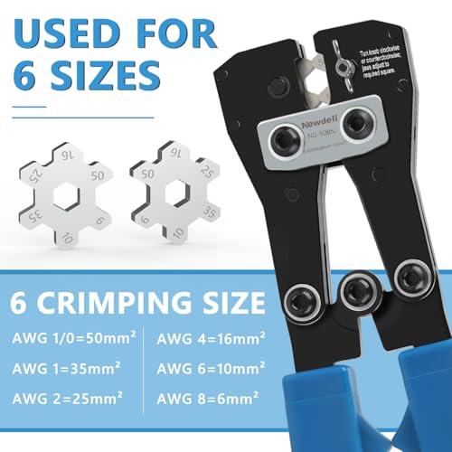 Newdeli Battery Cable Lug Crimper Tool Professional Battery Terminal Crimper 10-1/0 AWG Quick Change Cable Lug Crimping Tool for Battery Cable Ends Lugs - style: Battery Cable Crimper Pro