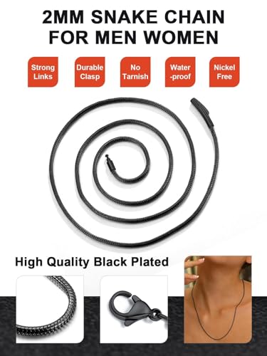 FaithHeart Stainless Steel Chains for Men, Silver/Black/14K Gold Plated Snake/Wheat/Box/Rope/Rolo Chain Necklace 16-30 Inches with Delicate Gift Box - color: 01. Snake Chain-Black, size: Length 24 Inches