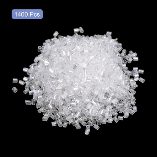 uxcell 1400Pcs Glass Bugle Beads, 1.9x1.5mm Tube Mini Loose Glass Seed Spacer Bead for DIY Earrings Necklaces Bracelets Jewelry Making (Transparent) - color: Transparent, size: 1.9x1.5mm