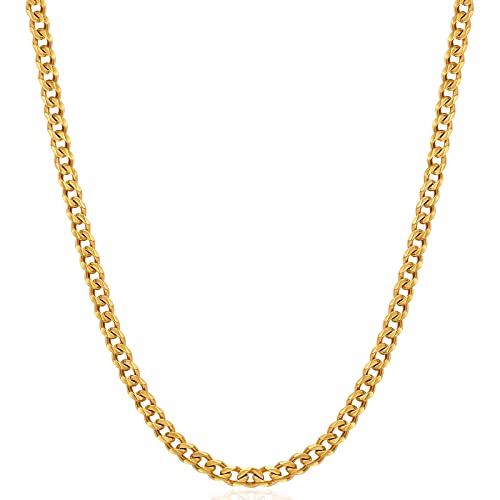 Fiusem 3.5mm Cuban Link Chains for Men, Silver Tone/Black/14K Gold Plated Stainless Steel Necklace Chain, Mens Necklace 16, 18, 20, 22, 24, 26, 28 Inch - size: 24 Inches, style: c.3.5mm width-gold plated