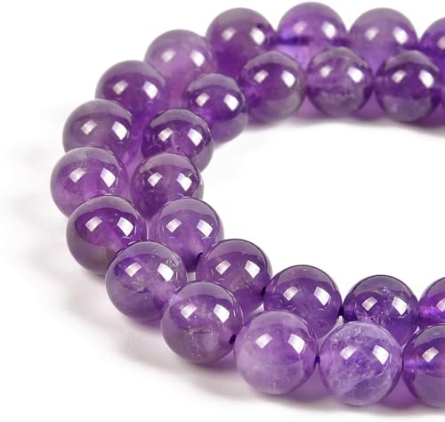 AD Beads Natural Gemstones 8mm Round Loose Beads 15'' ~ 16'' Pick Stone (Smooth Amethyst) - color: Smooth Amethyst
