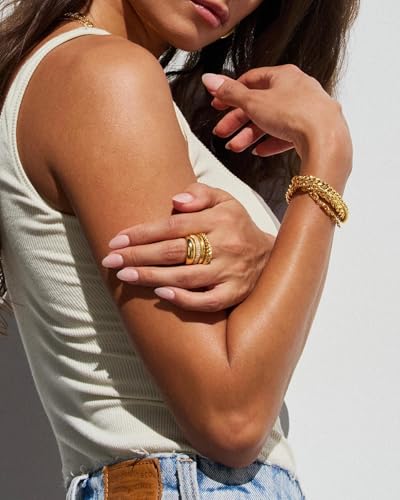 Waterproof Gold Chain Bracelet For Women Non Tarnish,14K Gold Plated Link Dainty Bracelets Stake Layered Bracelet Set Hypoallergen Gold Jewelry - color: Style-7
