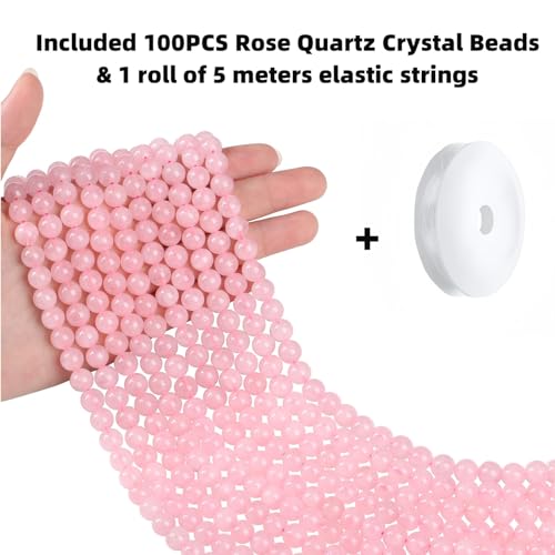 QINJIEJIE 100PCS Rose Quartz Beads 8mm Natural Stone Beads Round Loose Gemstone Bead for Bracelet Beading Crystal Jewelry Making DIY Necklace Earrings 0.32" - color: Rose Quartz, size: 100PCS