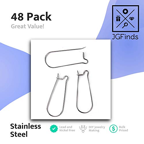 JGFinds Stainless Steel Ear Wire Hooks, 48 Pack Earring Findings, Secure Lock Kidney Wires - Teardrop Dangle 3/4 Inch - size: 3/4 Inch Long