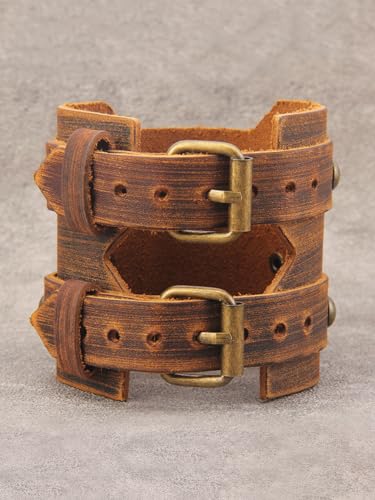 GelConnie Leather Cuff Bracelet Punk Braided Bracelets Rock Leather Wristbands Faux Mens Leather Bracelet Gothic Viking Bangle Adjustable Wrap Bracelet for Women,Men - color: Large Leather Bracelet