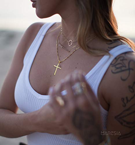 Joxevyia 14K Gold Filled Cross Necklace for Men Figaro Chain Stainless Steel Polished Cross Pendant Necklace Simple Baptism Faith Jewelry Gift - size: 18 inches, style: small cross (1.0"*0.6")