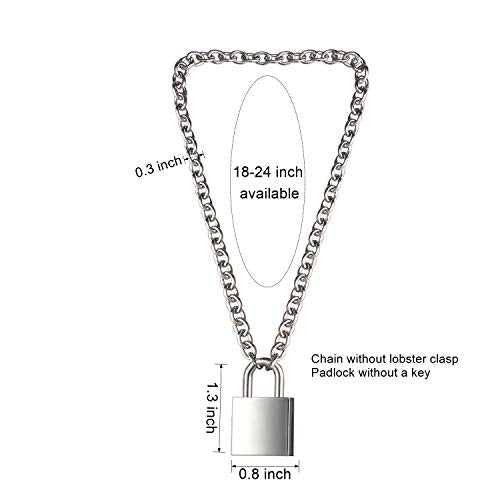 DIBOLA Padlock Necklace Stainless Steel Lock Chain for Men Women Silver 18-24 inch - color: Silver2