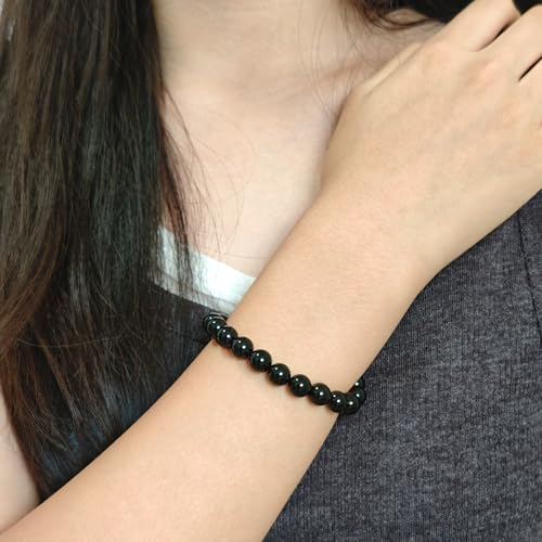 Natural Healing Gemstone Bracelet Handmade Yoga Stretch Elastic Bracelet Stress Relief Crystal Jewelry for Men and Women - color: Black Onyx (Positive Energy), size: 8mm