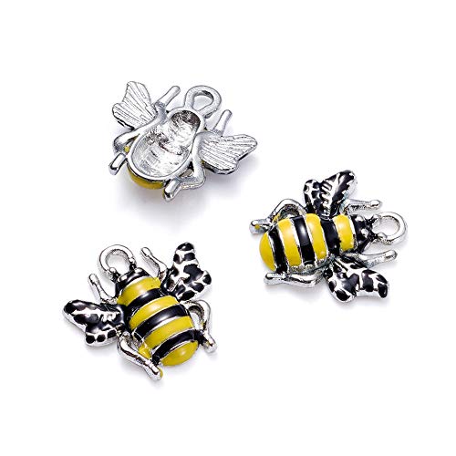 Craftdady Enamel Dangle Charms Pendant Food Animal Flower Cute Charms Colorful Metal Fruit Pendants Hang Ornament for Craft Bracelet Necklace Earring Key Chains Jewelry Making - color: Yellow & Black Bee