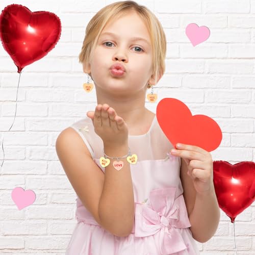 Augshy 64 Pcs Valentine Heart Charms Conversation Heart Resin Charms Conversation Heart Beads Flat Heart Pendant for Valentine's Day DIY Craft Bracelet Necklace Jewelry Making - style: Valentine Style