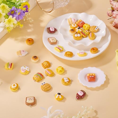 Craftdady Resin Plastic Miniature Food Snack Pendants Charms Ice Drink Juice Pendants Cute Bottle Fruit Keychain Charms Hang Ornament for DIY Craft Earring Bracelet Necklace Jewelry Making - color: Mixed Color Mixed Food Bread