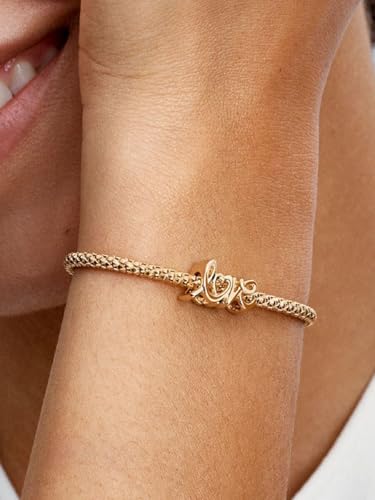 925 Sterling Silver Charms for Bracelets Gold Love and Heart Charms Cherry Blossom Dangle Beads Jewelry for Women - color: Gold Love