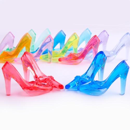 Niceup 75pcs Small Princess Glass Slippers 2in Plastic Crystal High Heel Shoes Toy for Princess Party Favors Doll House Decorations Cupcake Toppers Girls Craft Trinkets Pinata Fillers Hide Seek Toys - style: Princess Shoes (about 75pcs)