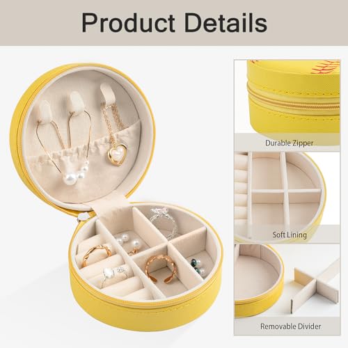 12-Pack Softball Jewelry Box Bulk Team Gifts for Girls, Yellow Round Mini Travel Jewelry Case Organizer for Softball Players Coaches, Senior Night Tournament Gifting, Optic Yellow - style: Softball