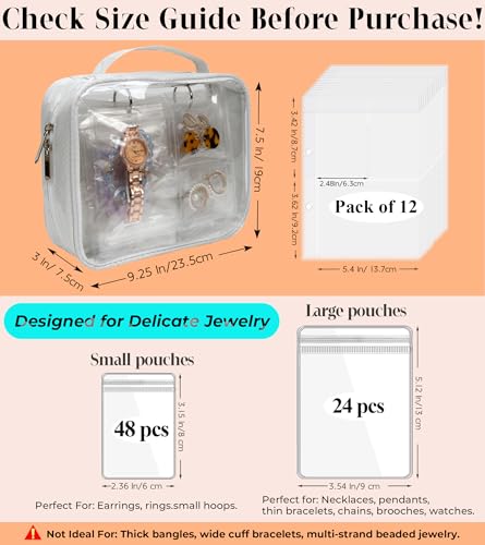 Travel Jewelry Organizer Case Transparent Jewelry Storage Book Binder Bag for Earrings, Rings, Necklace, Bracelet (White-Clear Window) - color: White,Clear Window