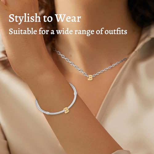 S925 A-Z Bead Charms,Initial Letter Alphabet, 14K Gold Plated, for Bracelet Necklace, Gift for Mothers Nurses Day Graduation Birthday Anniversary, for Girlfriend Family Friend, for Pandora - style: B