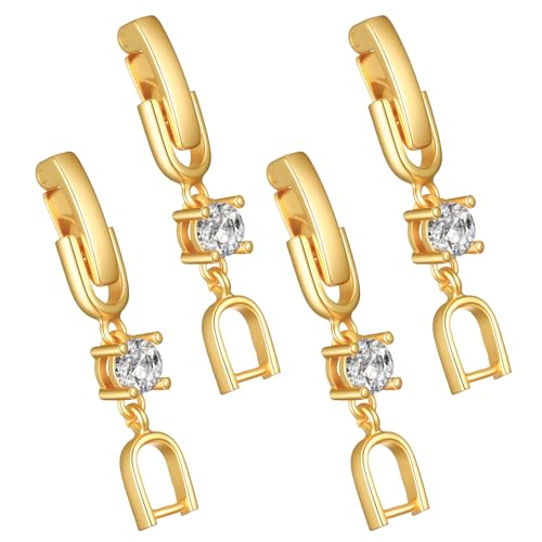 4Pcs Gold Bracelet Foldover Extension Clasp Gold Plated Crystal Rhinestone Foldover Extension Clasp Set Anklet Fold Over Extender Clasps for Jewelry Making(1.06 in)