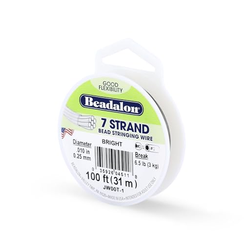 Beadalon 7 Strand Stainless Steel Bead Stringing Wire, 0.010 in / 0.25 mm, Bright, 100 ft / 31 m - color: Bright, style: .010 in / 0.25 mm , 100 ft / 31 m