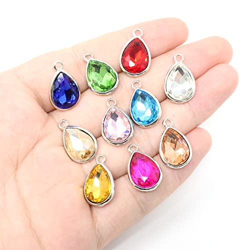 Honbay 20PCS 10x14mm Alloy Glass Crystal Waterdrops Teardrops Charms Pendant for Necklaces, Bracelets, Earrings, Jewelry Making and DIY Crafts - color: Mixed 10 Colors