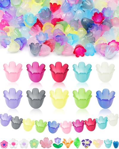 FIVEIZERO 300PCS Acrylic Lily Bell Flower Bead Caps, 10 Colors Trumpet Floral Beads Charms for Bracelets, Necklaces & DIY Jewelry Making Crafts - color: Acrylic Lily-of-the-Valley