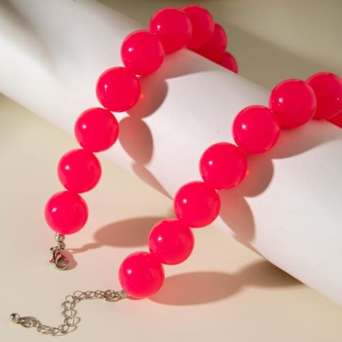 Colorful Chunky Beaded Necklace for Women Acrylic Bead Choker Necklaces Fashion Large Round Beads Necklaces for Women Handmade Summer Jewelry - color: Red Beaded Necklace