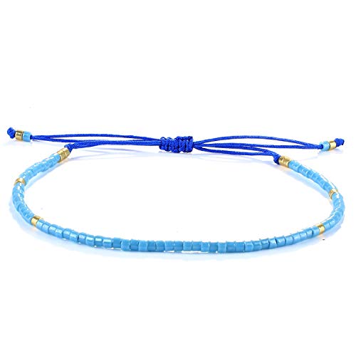KELITCH Adjustable turquoise bead bracelet single color knitting friendship bracelet fashion jewelry daily wear gift (28 color selection) - color: Blue 04U