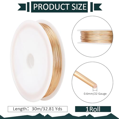 PH PandaHall 22 Gauge Copper Wire, 0.6mm Round Golden Jewelry Making Craft Wire, 30m - size: 0.6mm/22 Gauge