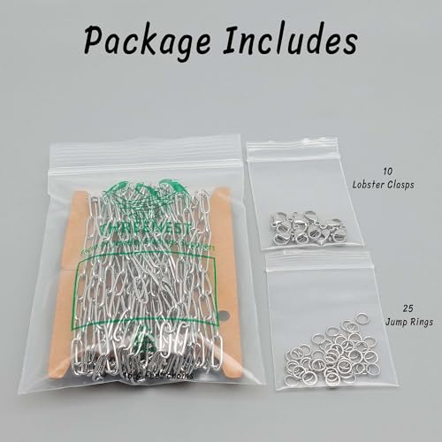 THREENEST 16.4-Feet 3mm Stainless Steel Paperclip Chains with 10 Lobster Claps+25 Jump Rings, Soldered Cable Long Craft Chain for Necklace Bracelet Earring Jewelry Making (Steel) - color: Stainless Steel, size: Width 3.0mm-16.4 Feet+10 Claps+25 Rings