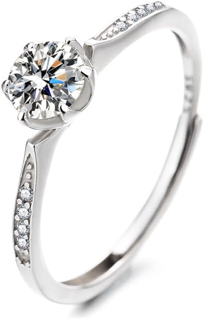 S925 Sterling Silver 0.5 Carat Natural Diamond Adjustable Ring | D-color Ideal Cut VVS1 Clarity | Elegant Simplicity | Engagement Ring for Her