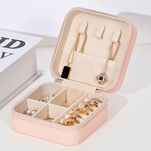 Travel Jewelry Case 2 Pack Mini Travel jewelry Box Portable Organizer Women Girls Gift Box for Rings Earrings Necklaces Bracelets - color: Pink