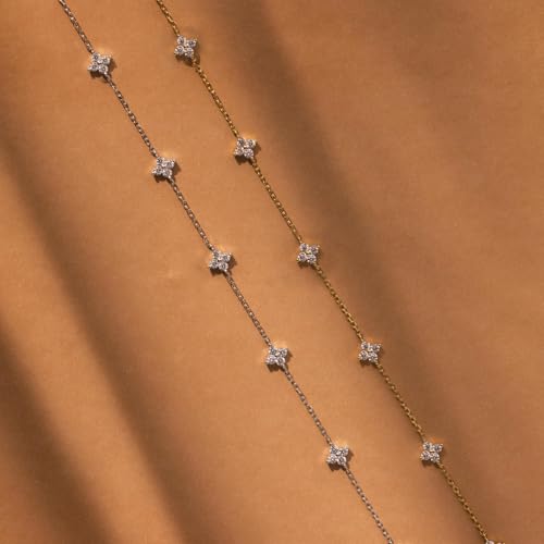 Mothers Day Gifts - Dainty Silver Gold Necklaces for Women Cute Station Choker Simulated Diamond Necklace Simple Layering CZ Necklace Trendy Jewelry Gifts - color: Silver, style: Flower